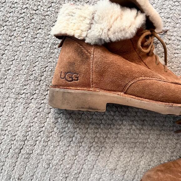 Ugg chestnut quincy boot sherpa lined womens 8.5 lace up suede leather ankle - Picture 6 of 11